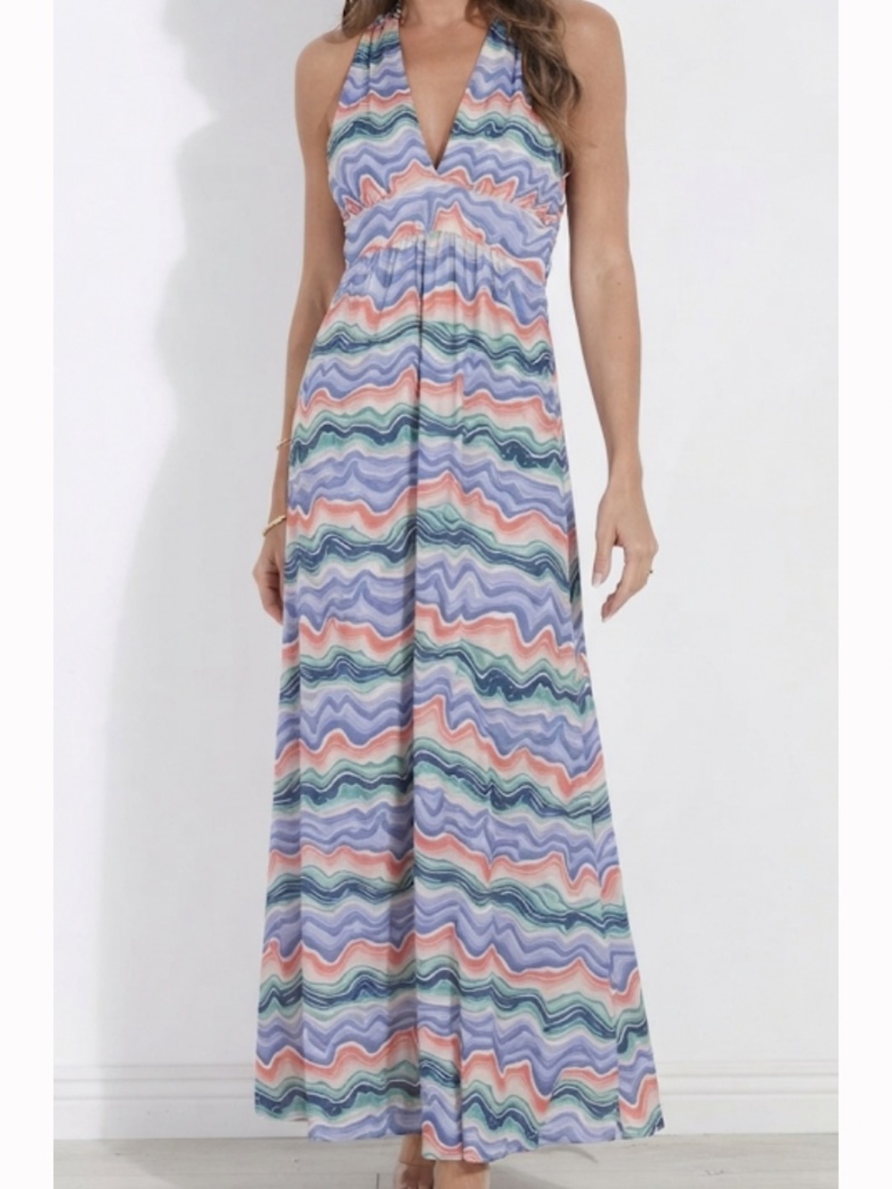 Veronica M Maxi Dress Sleeveless Pastel All Over Print Stretch Jersey Fabric